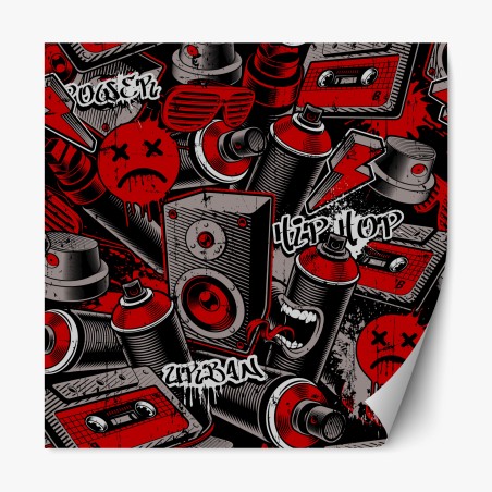 Sticker repositionnable motif graffiti hip-hop urbain rouge et noir – Wallnifity®