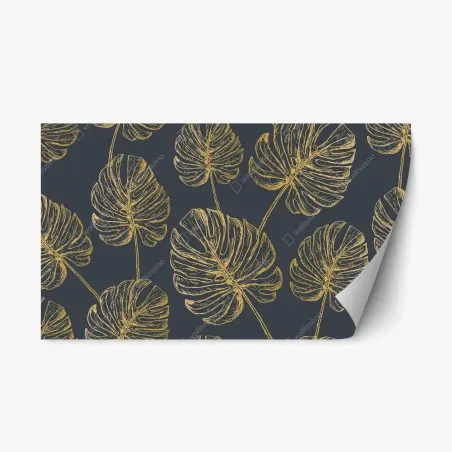 Sticker repositionnable feuilles monstera dorées sur fond gris élégant – Wallnifity®