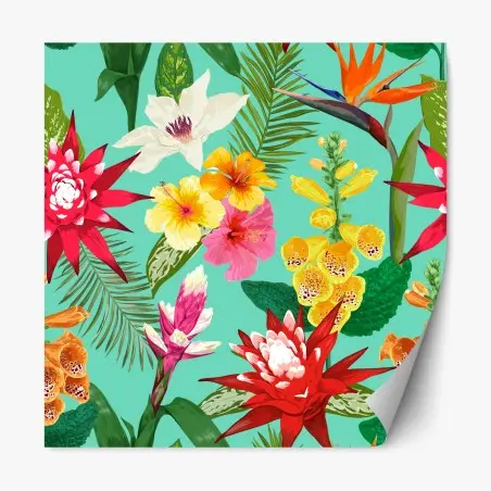 Sticker repositionnable motif floral tropical éclat coloré – Wallnifity®