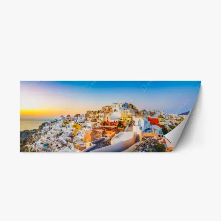 Sticker repositionnable panorama coloré de Santorin au coucher de soleil – Wallnifity®