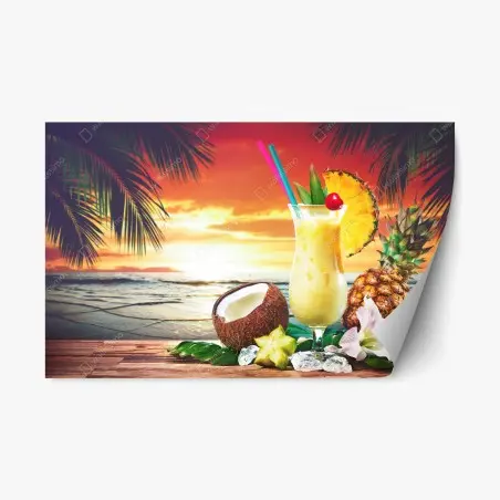Sticker repositionnable cocktail tropical au coucher de soleil – Wallnifity®