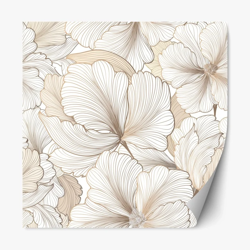 Sticker repositionnable motif floral délicat en tons beiges et lignes fines – Wallnifity® Sticker repositionnable motif floral délicat en tons beiges et lignes fines – Wallnifity®