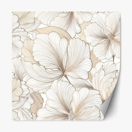 Sticker repositionnable motif floral délicat en tons beiges et lignes fines – Wallnifity®