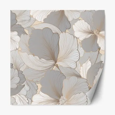 Sticker repositionnable motif floral élégant aux tons neutres et dorés – Wallnifity®