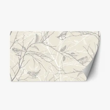Sticker repositionnable motif oiseaux et branches minimaliste en beige – Wallnifity®