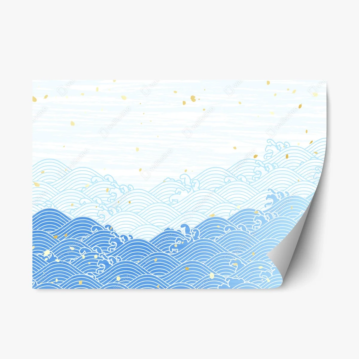 Sticker repositionnable marée de vagues bleues et éclats dorés – Wallnifity® Sticker repositionnable marée de vagues bleues et éclats dorés – Wallnifity®