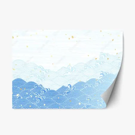 Sticker repositionnable marée de vagues bleues et éclats dorés – Wallnifity®