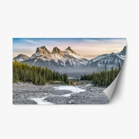 Sticker repositionnable crépuscule sur les sommets enneigés – Wallnifity®
