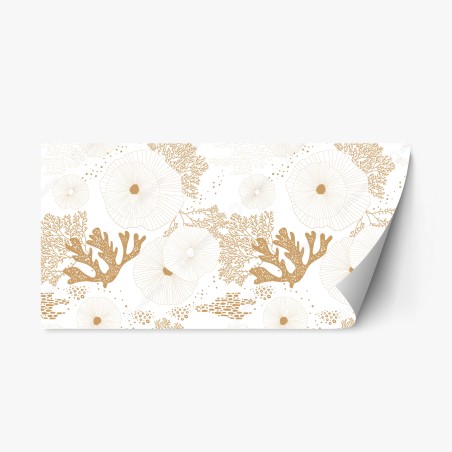 Sticker repositionnable motif corail et anémones dorées sur fond blanc – Wallnifity®