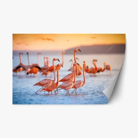 Sticker repositionnable élégance des flamants au crépuscule – Wallnifity®