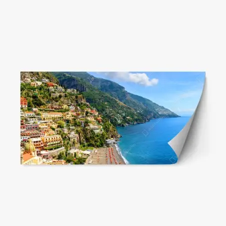 Sticker repositionnable village coloré de Positano au bord de la mer – Wallnifity®