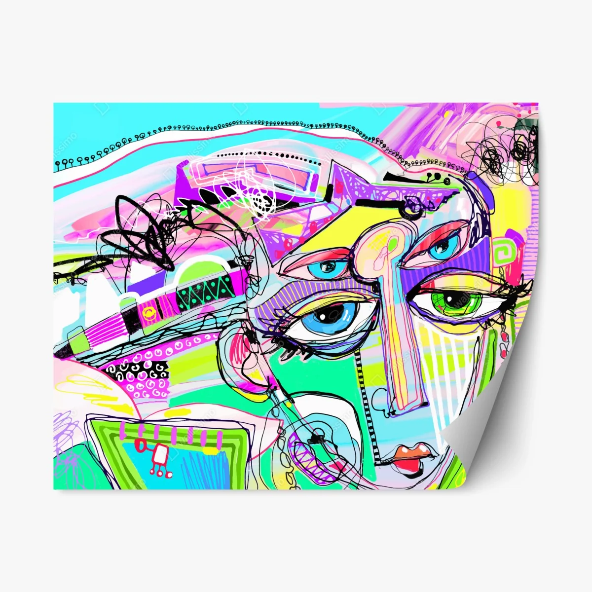 Sticker repositionnable portrait abstrait multicolore pour intérieur – Wallnifity® Sticker repositionnable portrait abstrait multicolore pour intérieur – Wallnifity®
