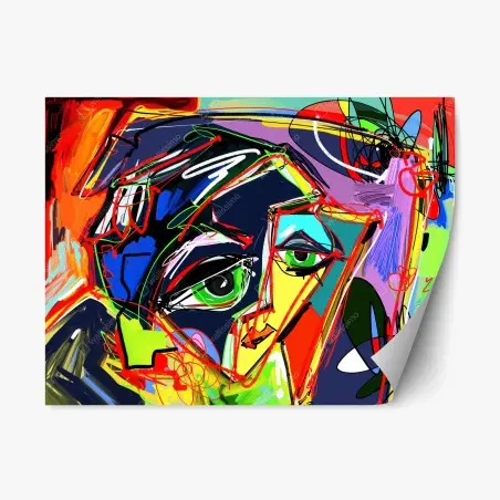 Sticker repositionnable portrait abstrait aux couleurs vives et lignes dynamiques – Wallnifity®