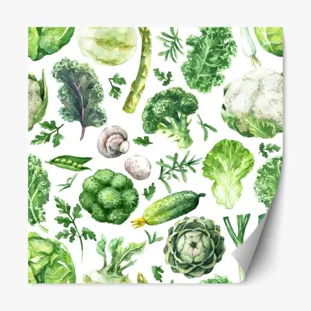 Sticker repositionnable motif légumes verts en aquarelle – Wallnifity®