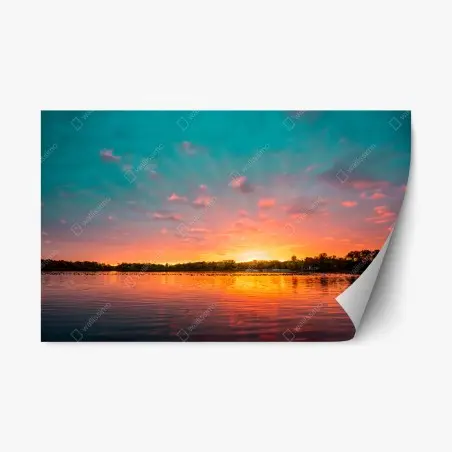 Sticker repositionnable ciel flamboyant au-dessus du lac – Wallnifity®