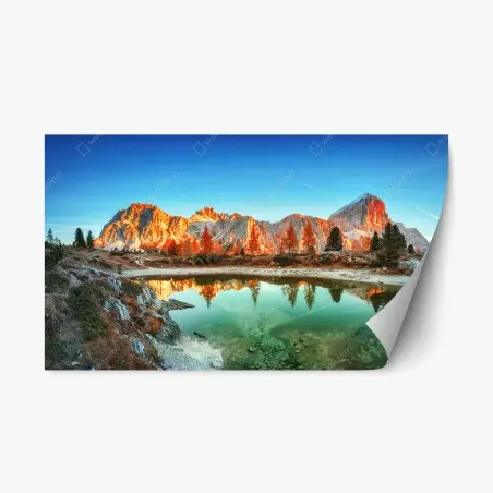 Sticker repositionnable reflets dorés au lac alpin – Wallnifity®