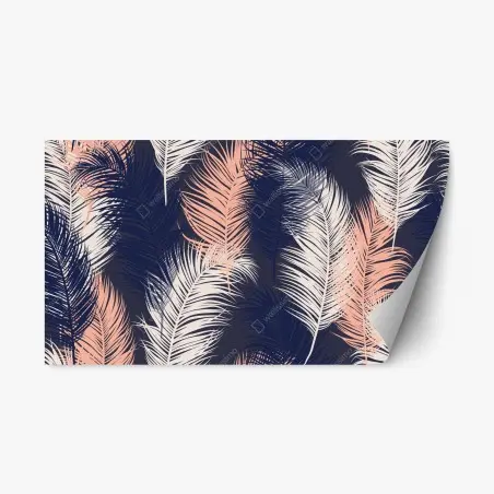 Sticker repositionnable motif plumes corail et bleu marine – Wallnifity®