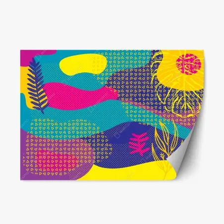 Sticker repositionnable composition abstraite colorée à motifs tropicaux – Wallnifity®