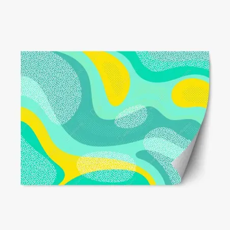 Sticker repositionnable vagues abstraites menthe et jaune aux motifs graphiques – Wallnifity®
