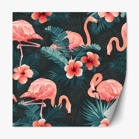 Sticker repositionnable motif tropical aux flamants roses – Wallnifity®