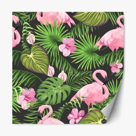 Sticker repositionnable jungle tropicale aux flamants roses – Wallnifity®
