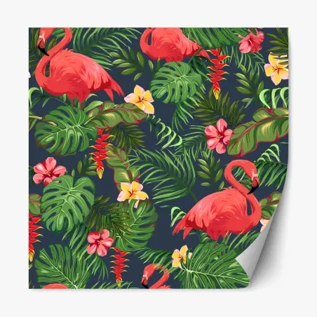 Sticker repositionnable paradis tropical aux flamants roses – Wallnifity®