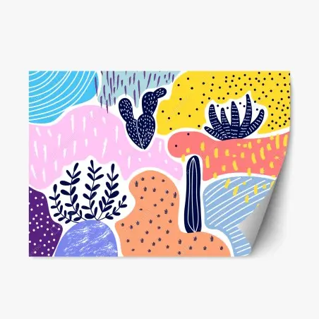 Sticker repositionnable composition botanique colorée aux formes organiques – Wallnifity®