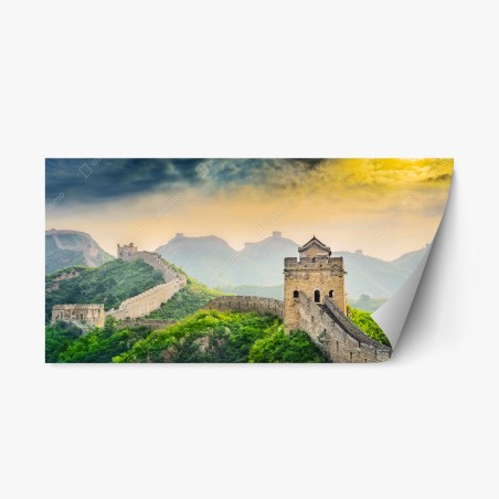 Sticker repositionnable vue panoramique de la Grande Muraille de Chine au coucher du soleil – Wallnifity®