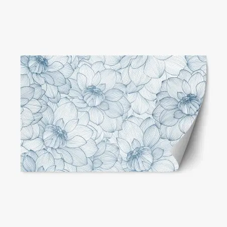 Sticker repositionnable motif floral linéaire bleu élégant – Wallnifity®
