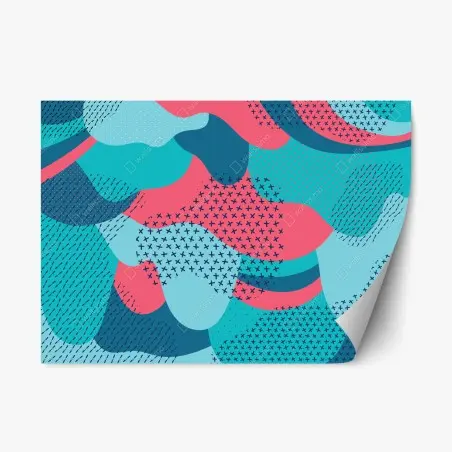 Sticker repositionnable motif abstrait turquoise et rose aux formes organiques – Wallnifity®
