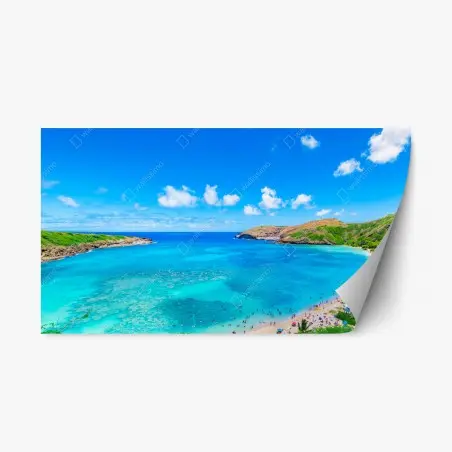 Sticker repositionnable baie tropicale aux eaux turquoises et sable doré – Wallnifity®