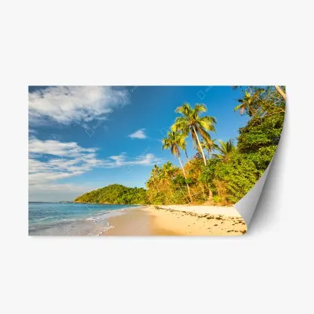 Sticker repositionnable paradis tropical au coucher de soleil doré – Wallnifity®