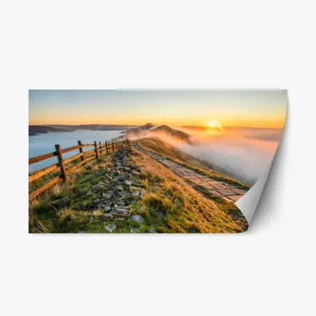 Sticker repositionnable crête brumeuse au lever du soleil – Wallnifity®