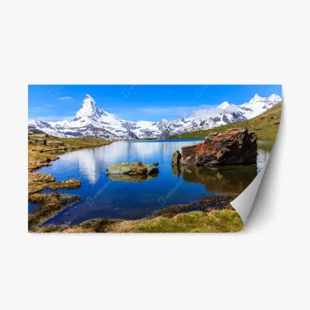 Sticker repositionnable reflets du Cervin au lac Stellisee – Wallnifity®