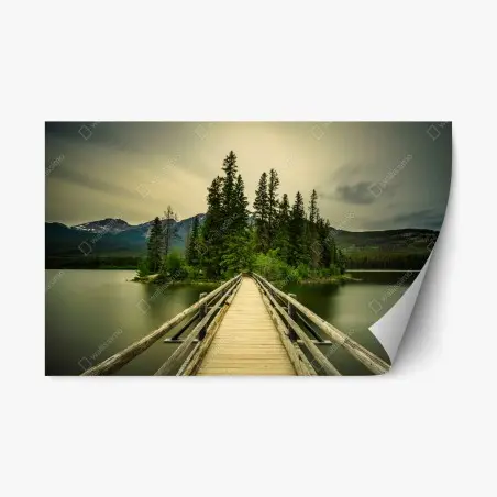 Sticker repositionnable promenade vers l'île Pyramid sur le lac Pyramid, Jasper National Park – Wallnifity®