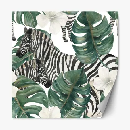 Sticker repositionnable motif zèbres et feuilles tropicales – Wallnifity®