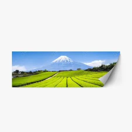 Sticker repositionnable paysage serein des plantations de thé et Mont Fuji – Wallnifity®