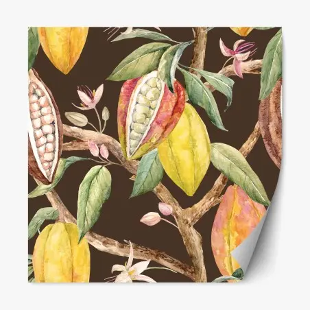 Sticker repositionnable motif botanique cabosses de cacao aquarelle – Wallnifity®