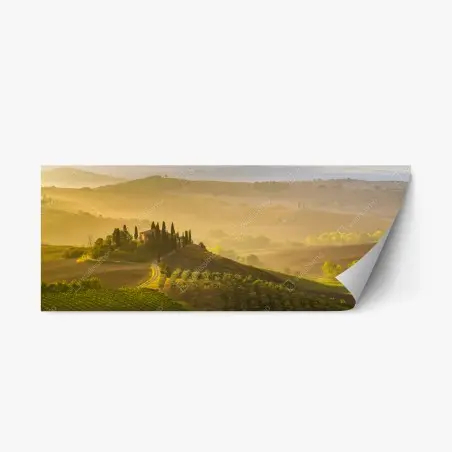 Sticker repositionnable brume matinale féerique dans les collines du Val d'Orcia, Toscane – Wallnifity®