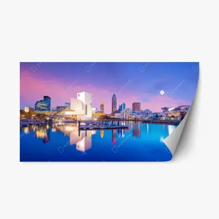 Sticker repositionnable crépuscule sur le front de mer de Cleveland – Wallnifity®