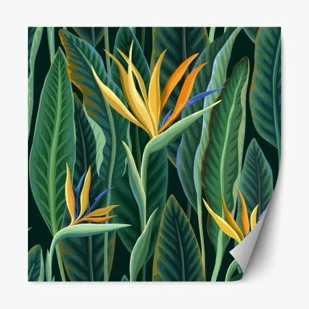 Sticker repositionnable motif tropical feuilles et oiseaux du paradis – Wallnifity®
