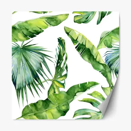 Sticker repositionnable motif feuilles tropicales en aquarelle – Wallnifity®