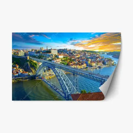 Sticker repositionnable vue panoramique de Porto au coucher de soleil – Wallnifity®
