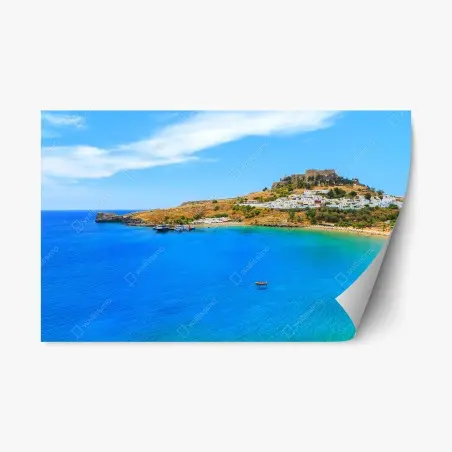 Sticker repositionnable havre azur : village blanc et château sur la côte – Wallnifity®