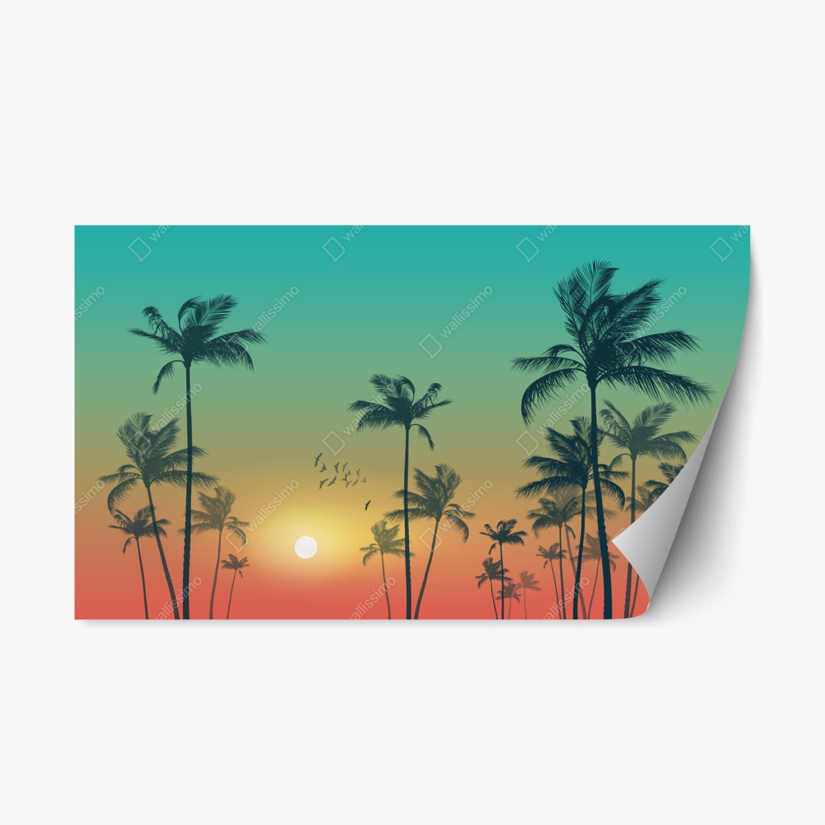 Sticker repositionnable coucher de soleil tropical aux palmiers – Wallnifity®