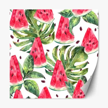 Sticker repositionnable motif pastèque et feuilles tropicales en aquarelle – Wallnifity®