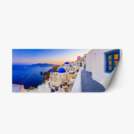 Sticker repositionnable panorama coloré de Santorin au coucher du soleil – Wallnifity®