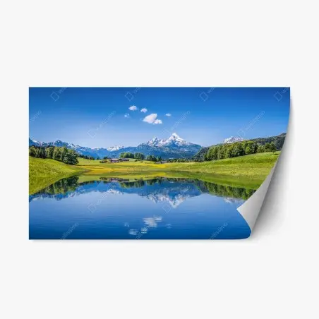Sticker repositionnable reflet alpin sur lac miroir – Wallnifity®