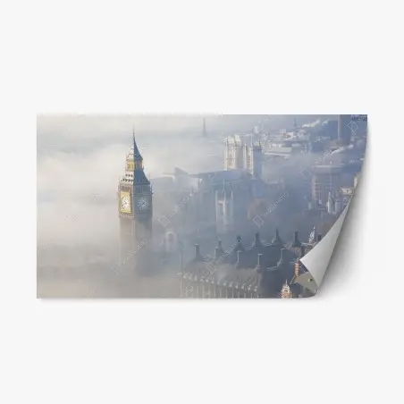 Sticker repositionnable brume matinale à Londres — Big Ben en vue aérienne – Wallnifity®