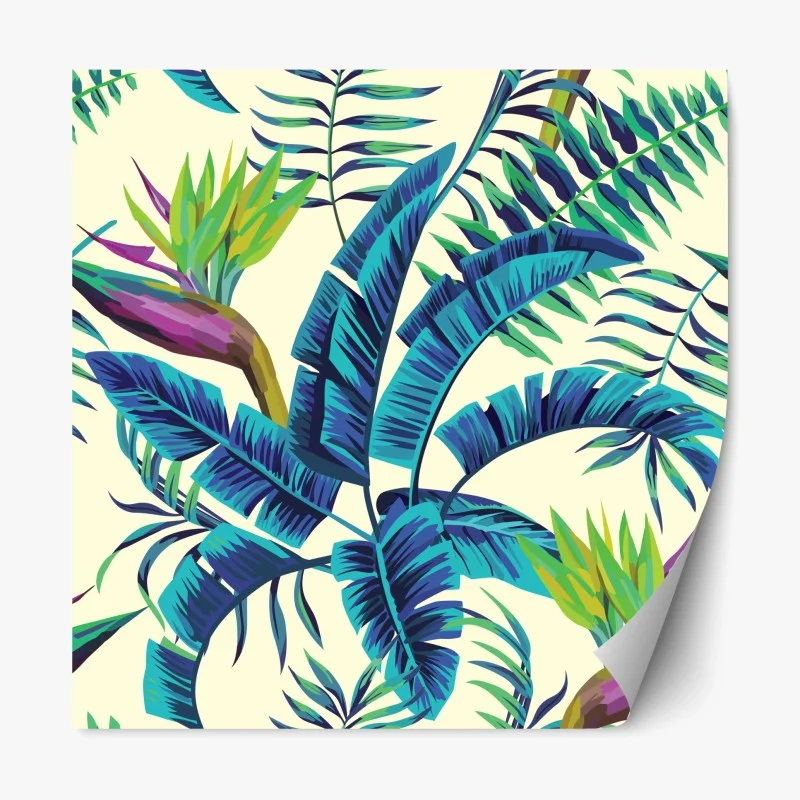 Sticker repositionnable motif tropical bleu et oiseau-de-paradis – Wallnifity® Sticker repositionnable motif tropical bleu et oiseau-de-paradis – Wallnifity®